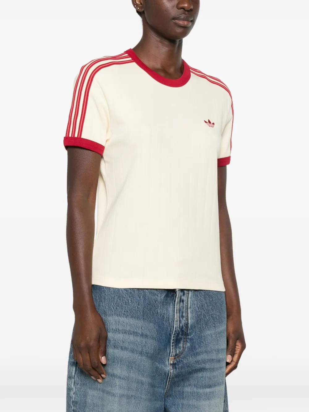 adidas logo-embroidered striped T-shirt Beige