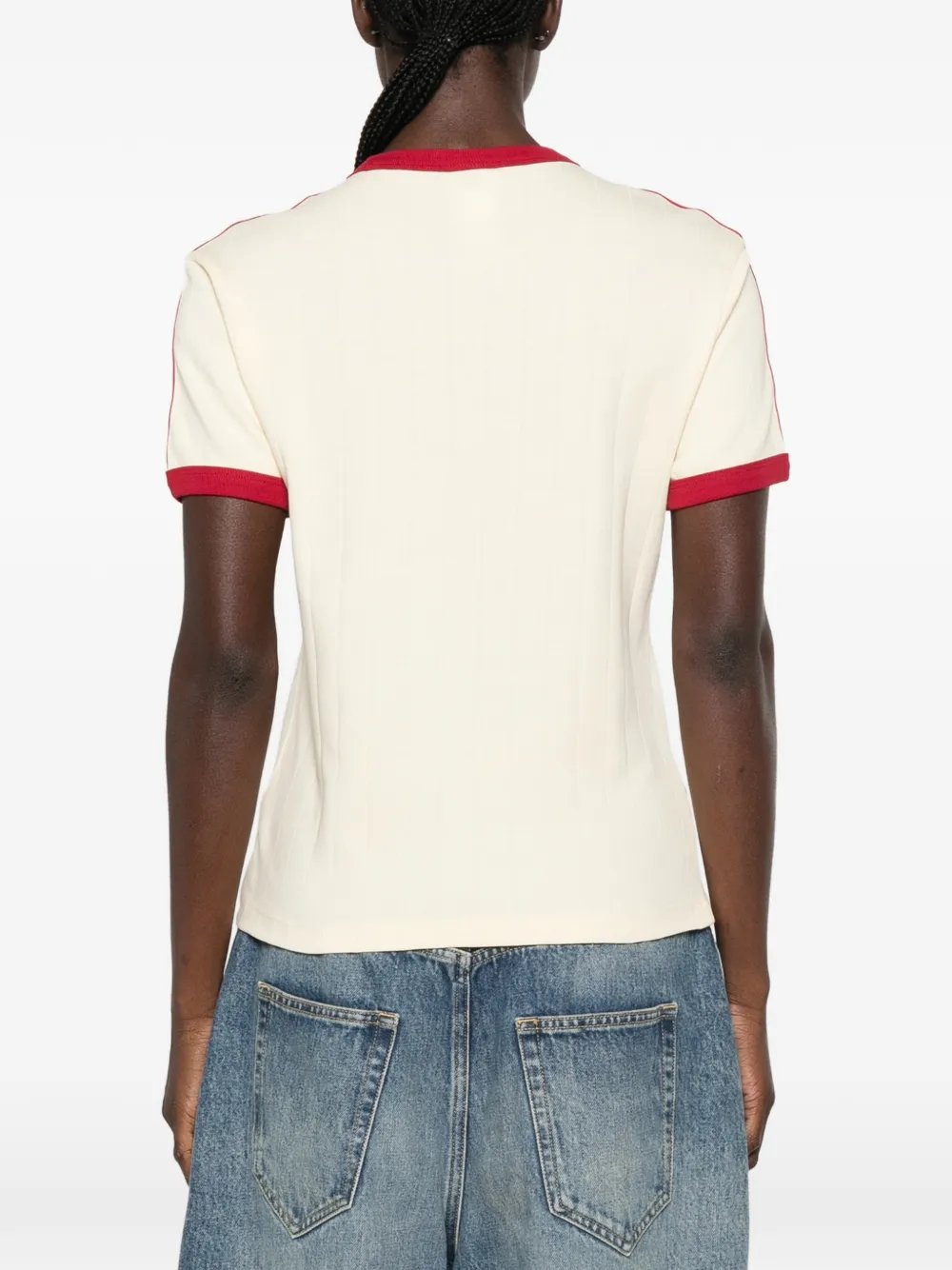 adidas logo-embroidered striped T-shirt Beige