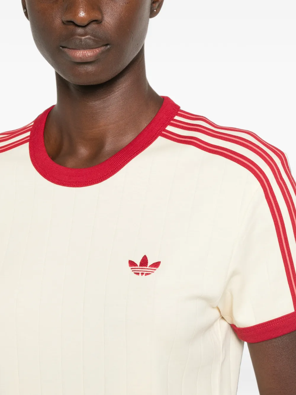 adidas logo-embroidered striped T-shirt Beige