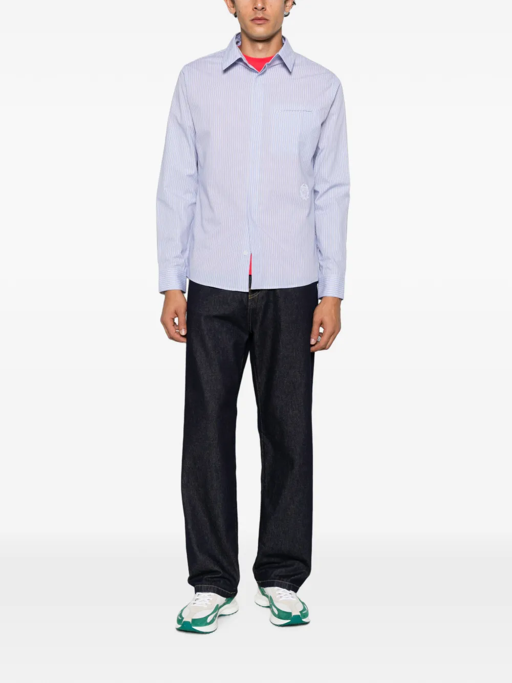 Iceberg vertical-stripe logo-embroidered shirt Blauw