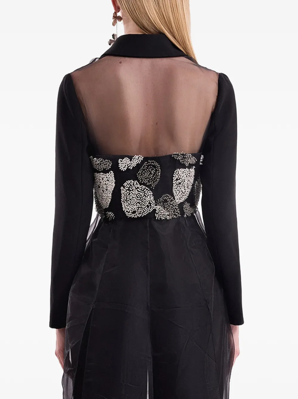 Gemy Maalouf Blouse met doorzichtig vlak en bloemenprint en kralen Zwart