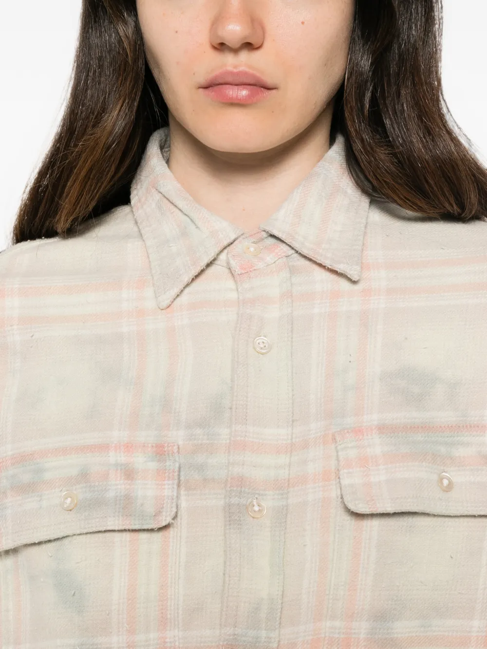 R13 Geruite blouse met franje Beige