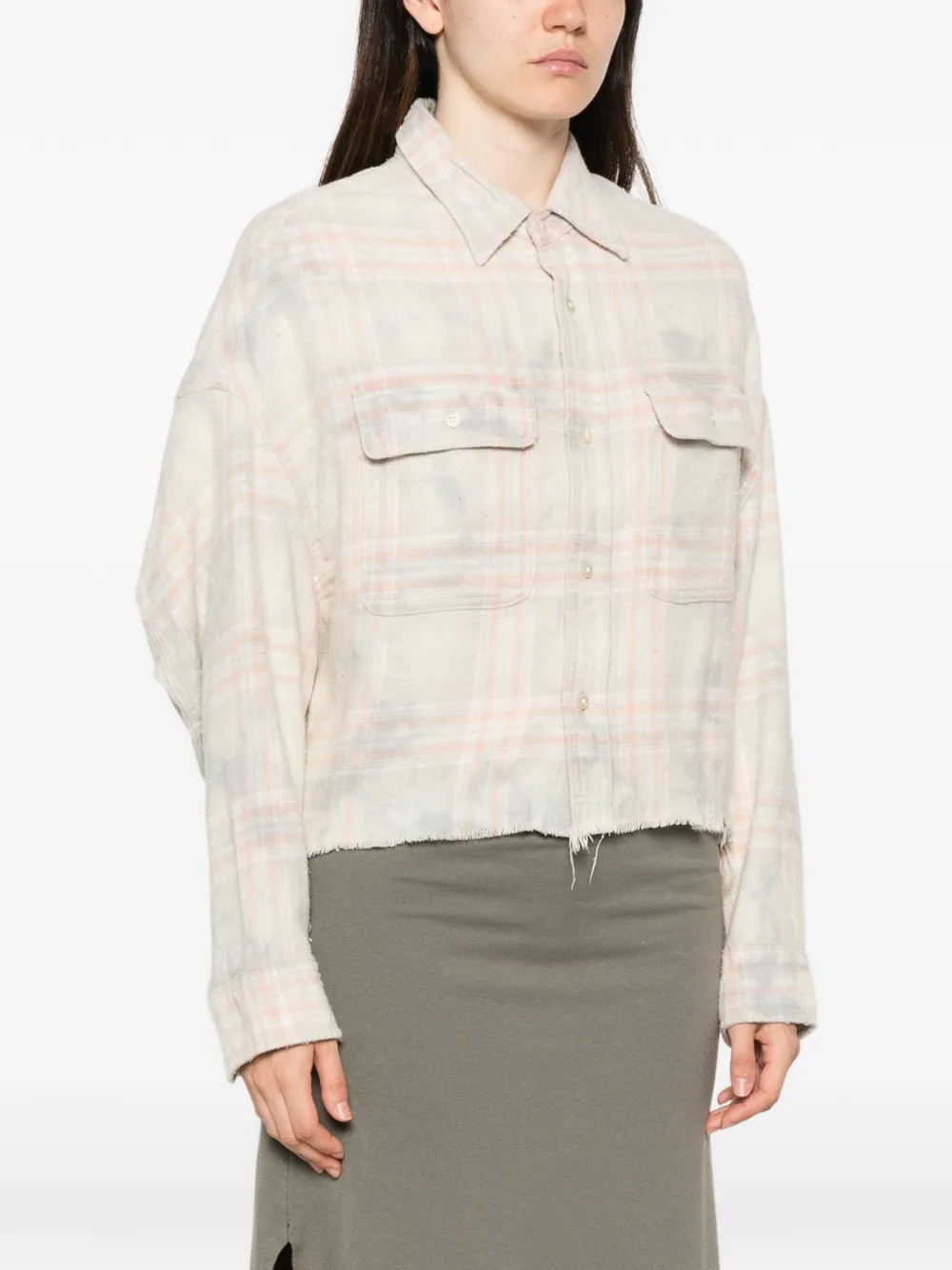 R13 Geruite blouse met franje Beige