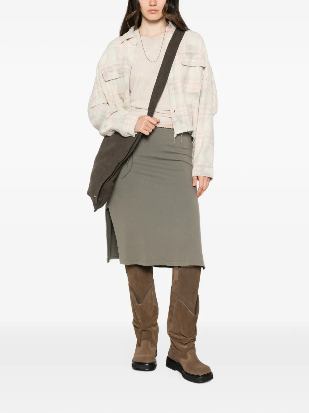 R13 Geruite blouse met franje Beige