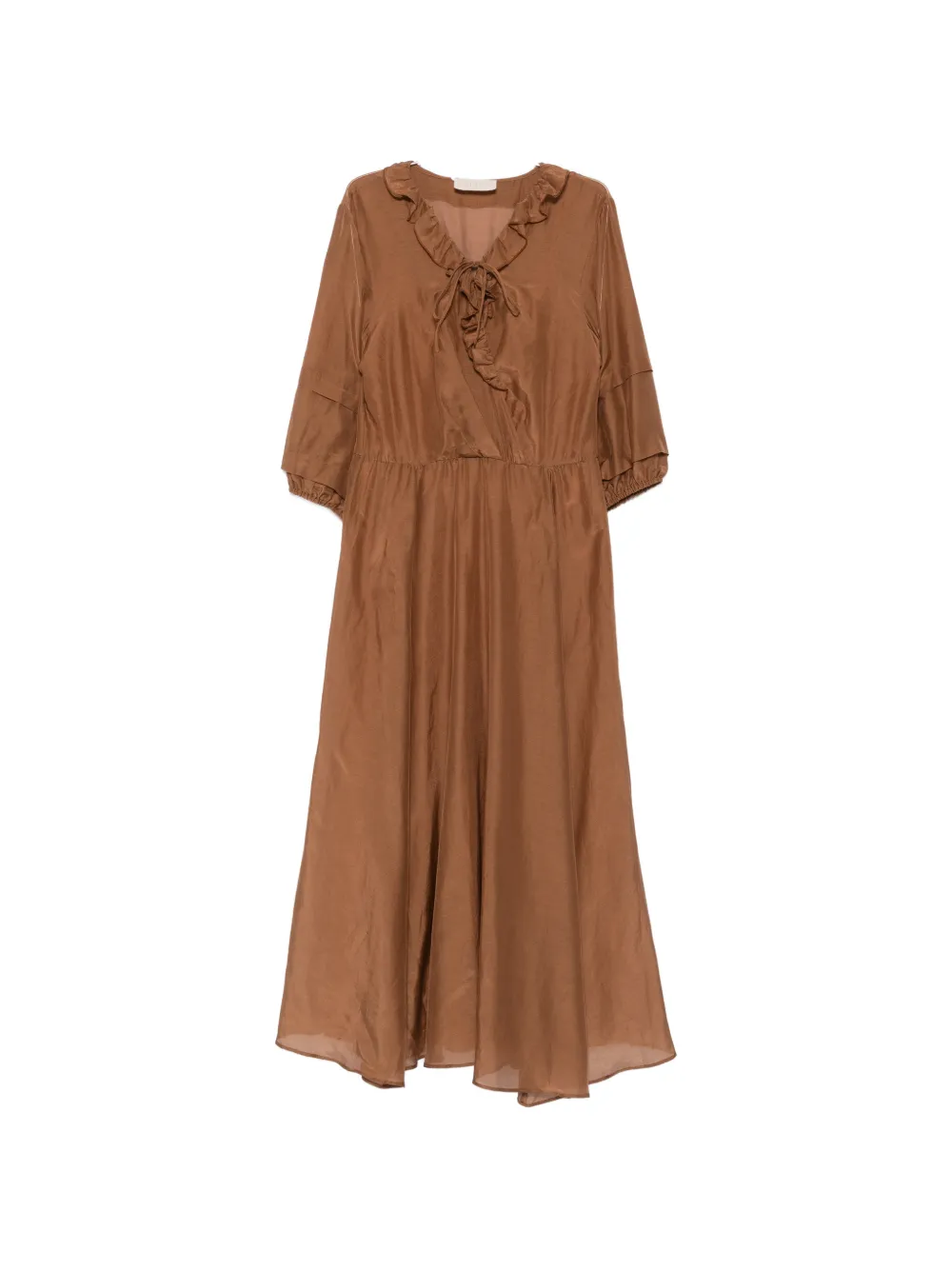 I BLUES ruffle-trimmed V-neck midi dress - Marrone