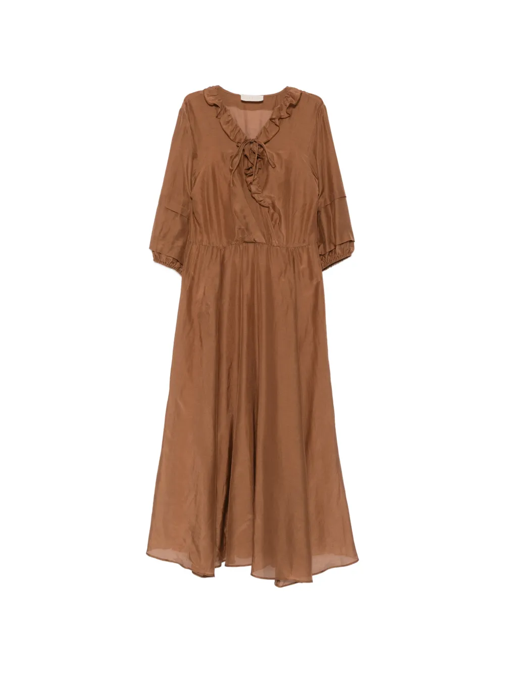 I BLUES ruffle-trimmed V-neck midi dress - Marrone