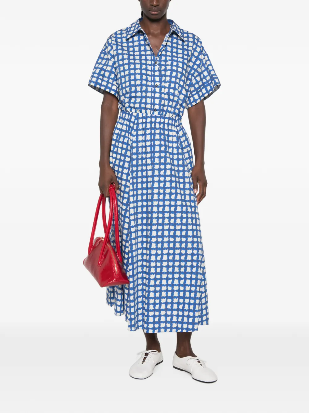 I BLUES Geruite midi-jurk met korte mouwen Blauw