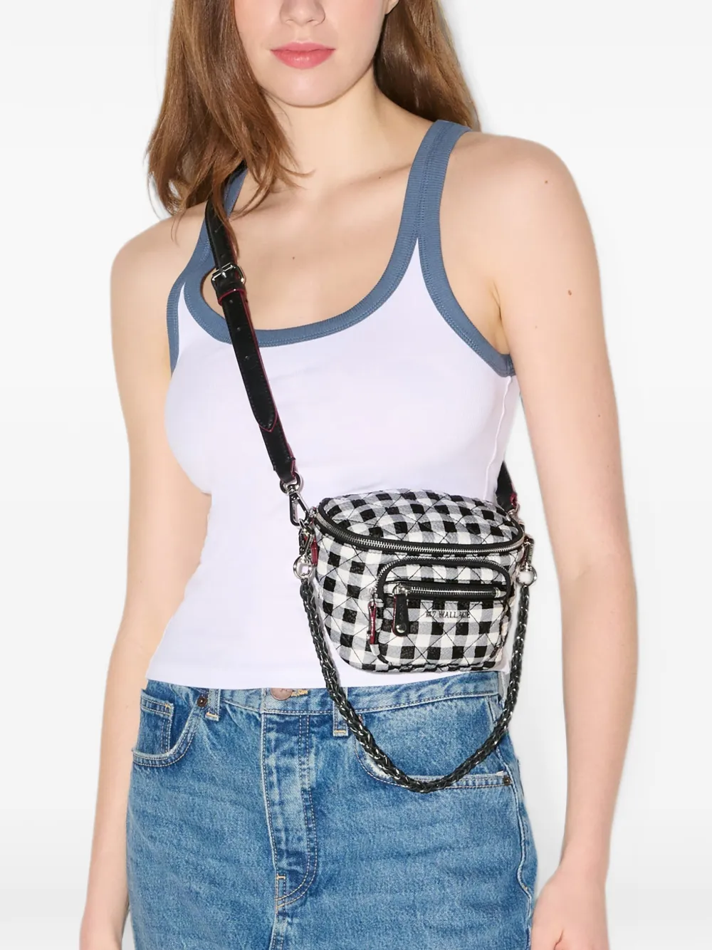 Mz Wallace micro Crosby gingham quilted crossbody bag - Nero