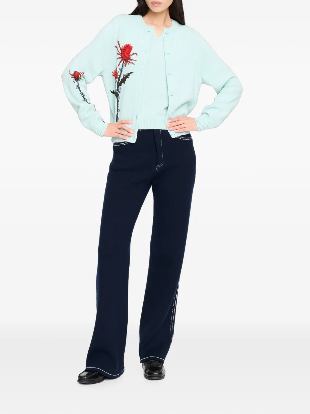 Barrie Kasjmier vest met distelpatroon Blauw