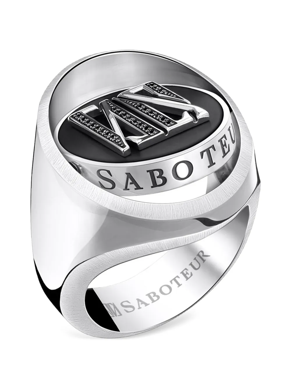 SABOTEUR onyx diamond signet ring - Argento