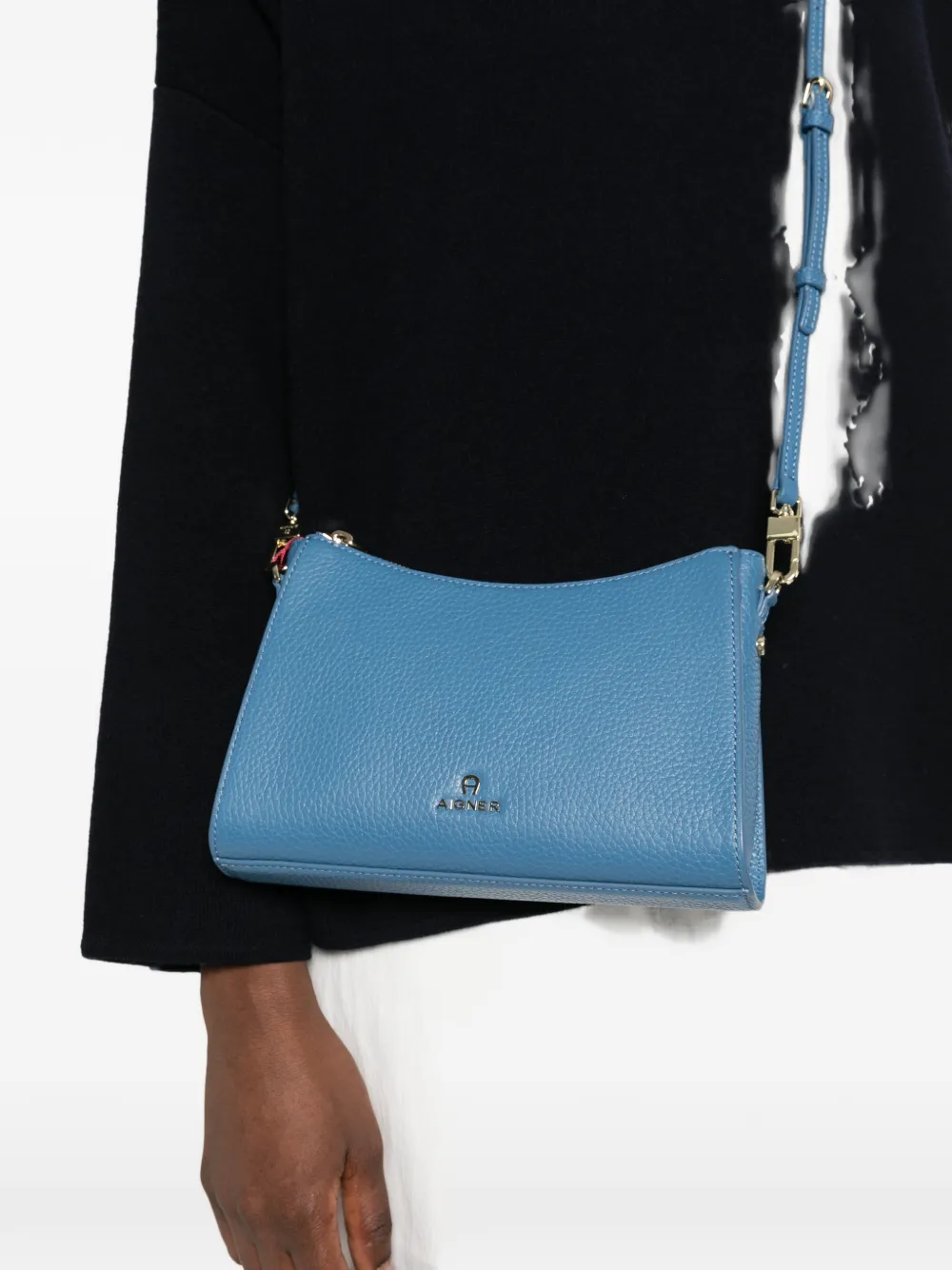 AIGNER Ivy leren schoudertas met textuur Blauw