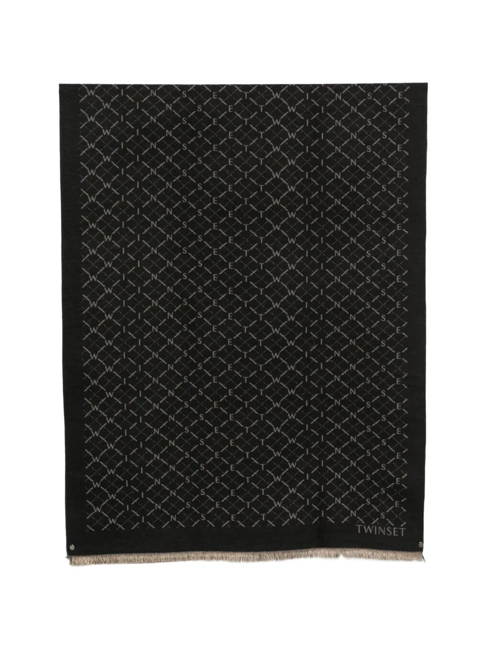 TWINSET Ausgefranster Schal mit Jacquard-Logo - Schwarz