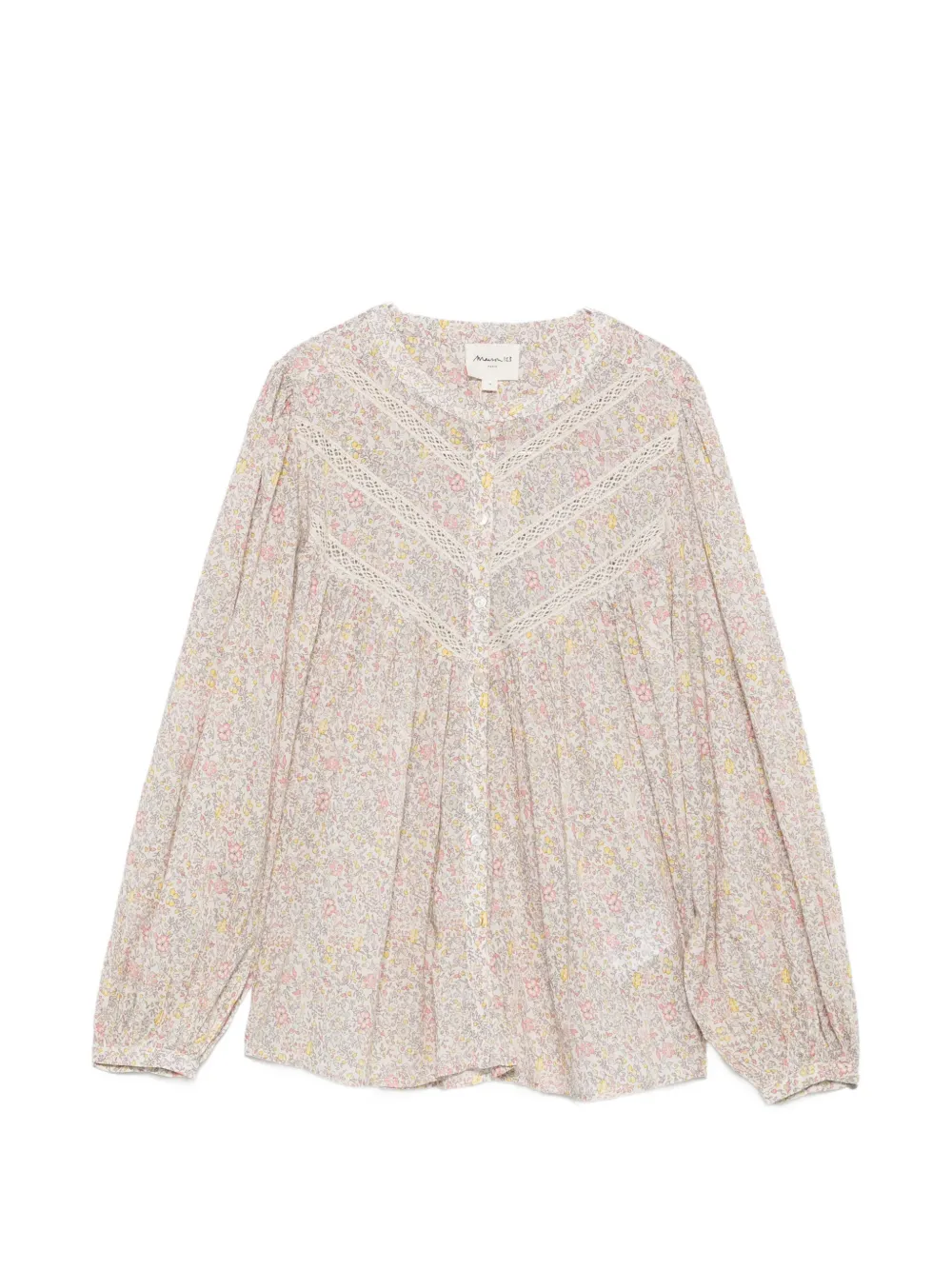 MAISON123 Devon floral-print lace-trim blouse - Toni neutri
