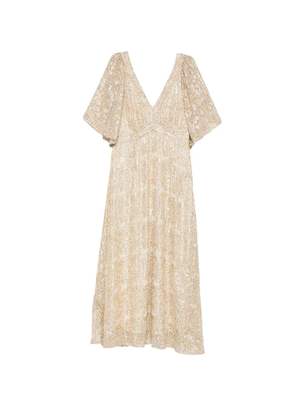 MAISON123 floral-print flutter-sleeve midi dress - Nude