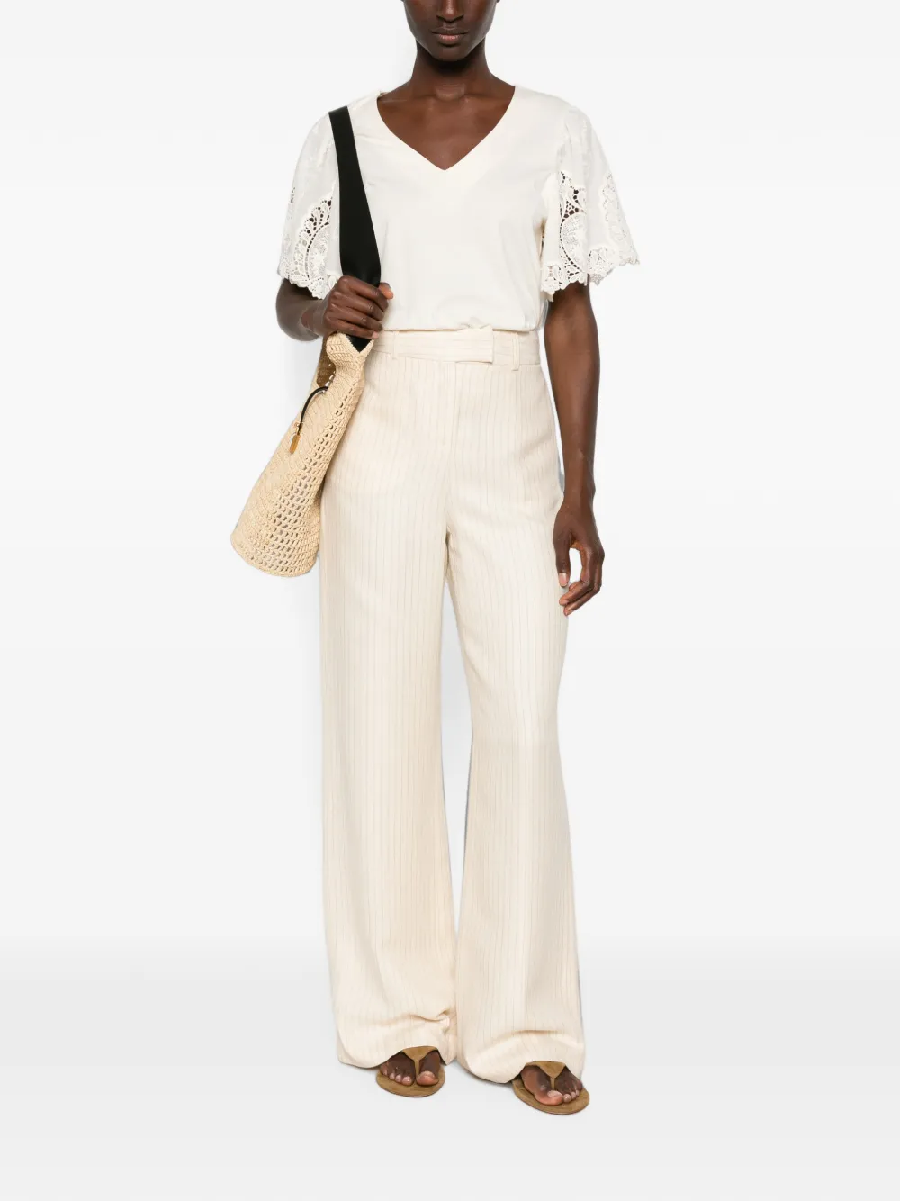 MAISON123 Broek met krijtstreep Beige