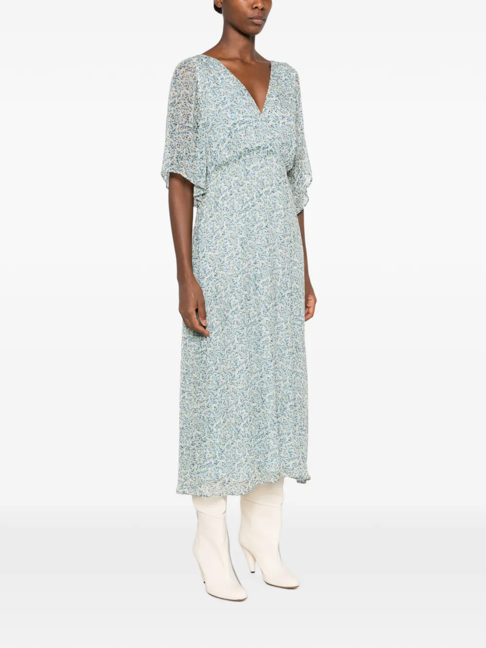 MAISON123 Balma midi-jurk met fladdermouwen en bloemen-print Blauw