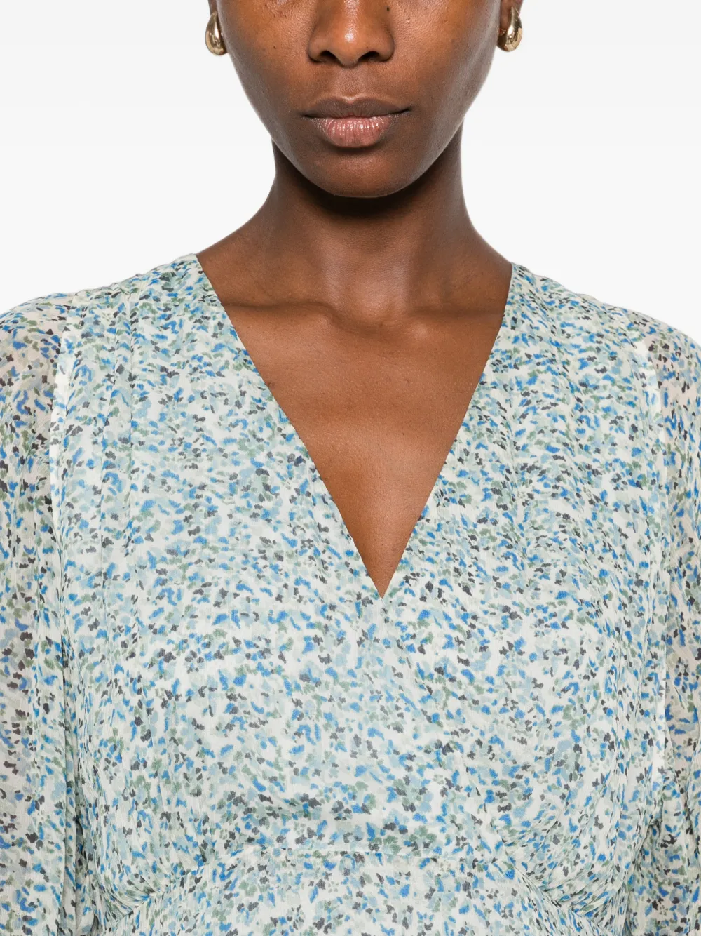 MAISON123 Balma midi-jurk met fladdermouwen en bloemen-print Blauw
