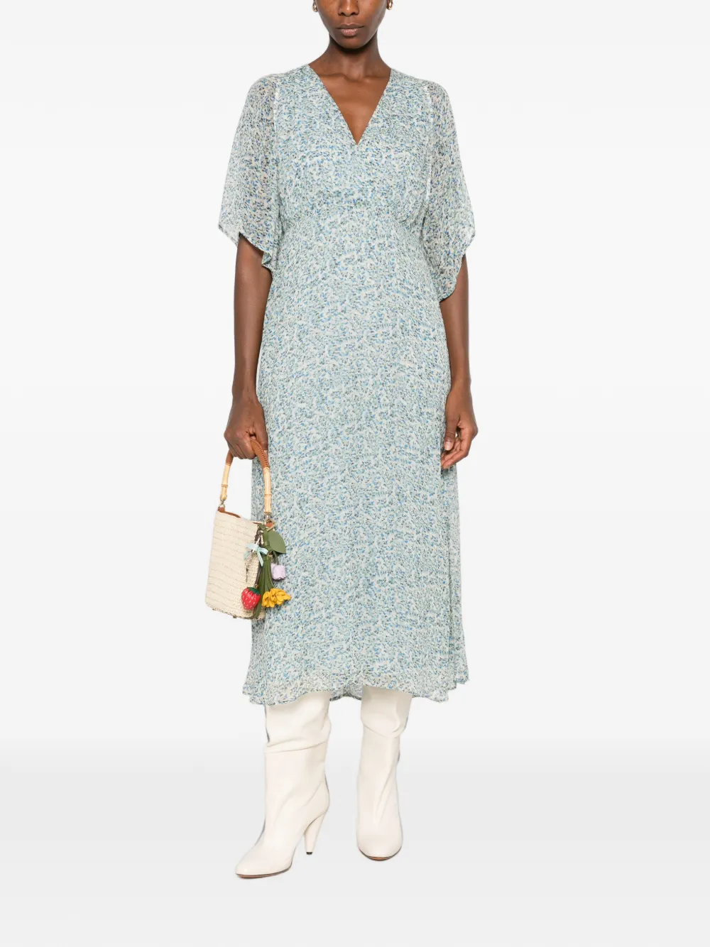 MAISON123 Balma midi-jurk met fladdermouwen en bloemen-print Blauw