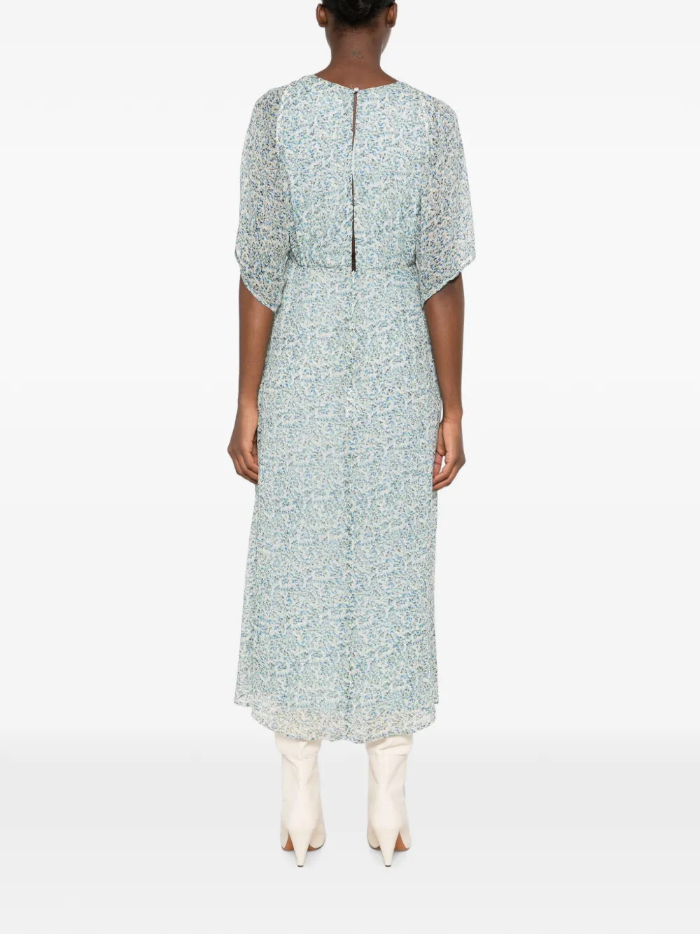 MAISON123 Balma midi-jurk met fladdermouwen en bloemen-print Blauw