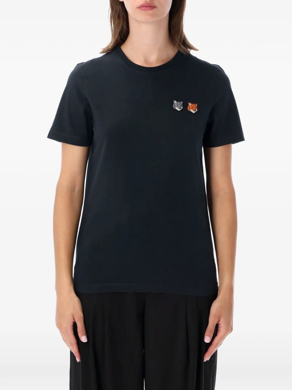 Maison Kitsuné T-Shirt mit Double Fox-Patch - Grau