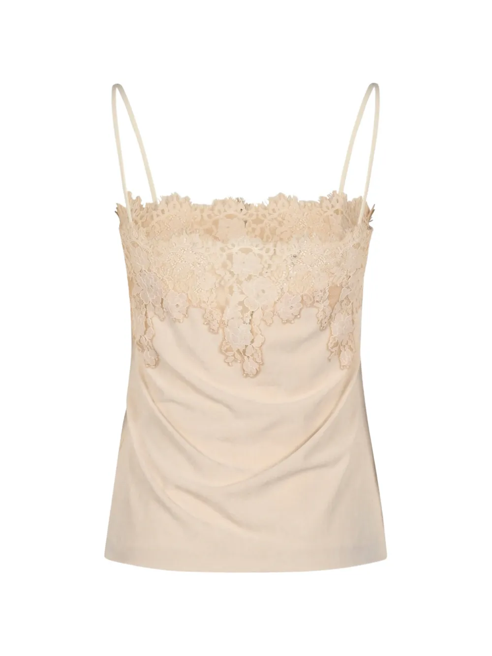 Alberta Ferretti Blouse met spaghettibandjes en kanten afwerking Beige
