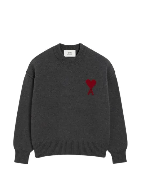 AMI Paris grey crewneck wool sweater with Ami de Coeur