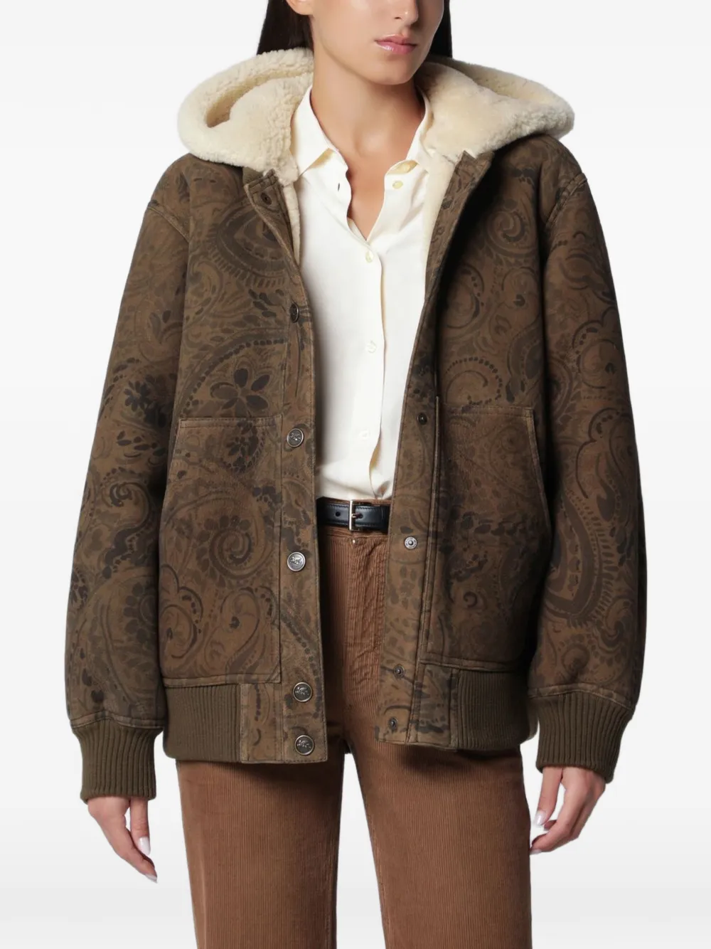 ETRO Paisley-motif shearling-lined jacket - Braun