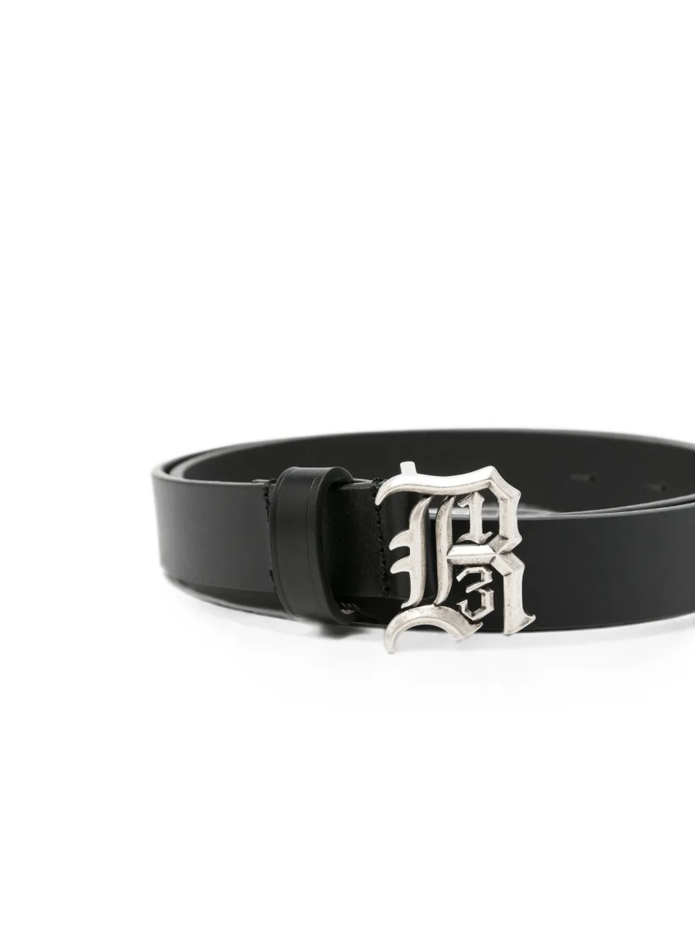R13 Logo-plaque Leather Belt in Black, view 3