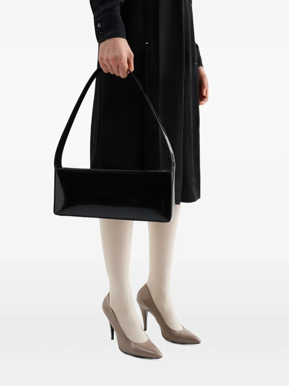 Jil Sander Monolith East-West lakleren schoudertas Zwart