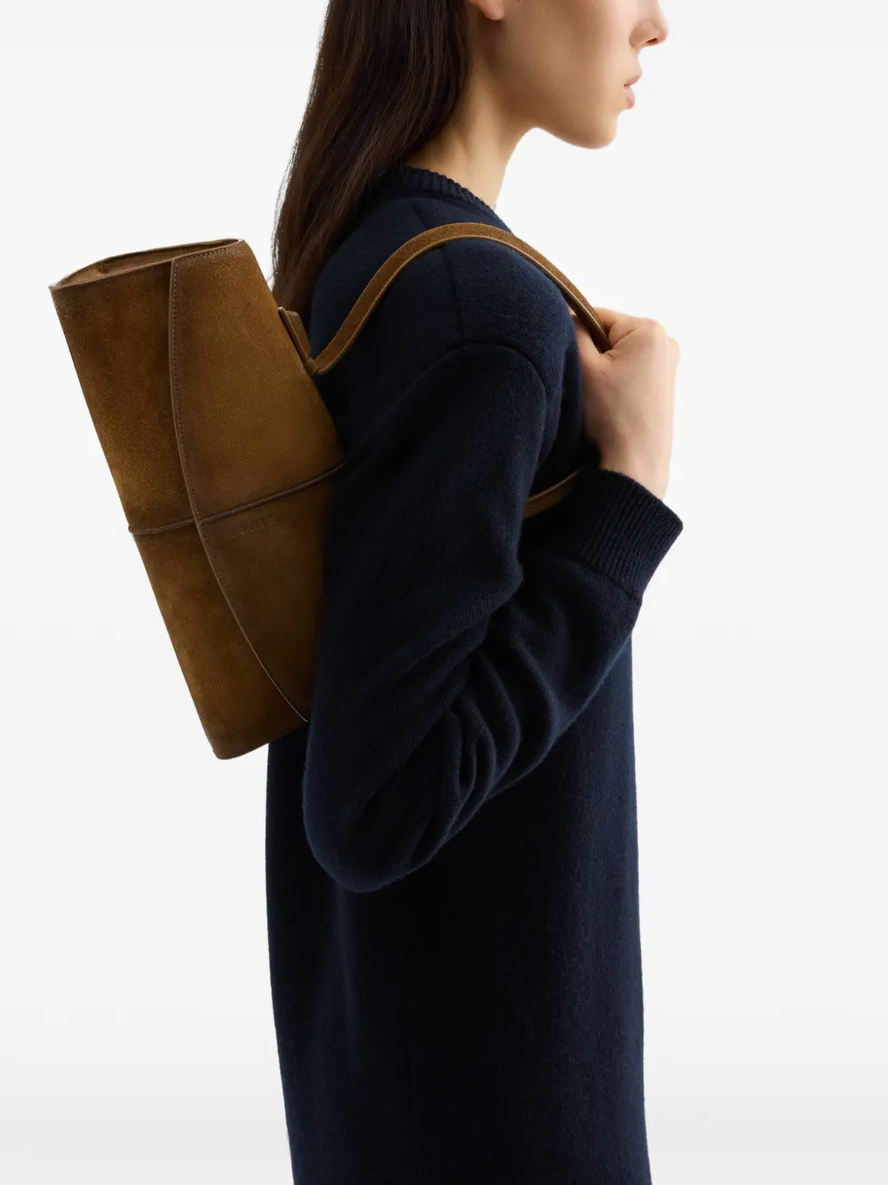 Jil Sander Linea suède schoudertas Bruin