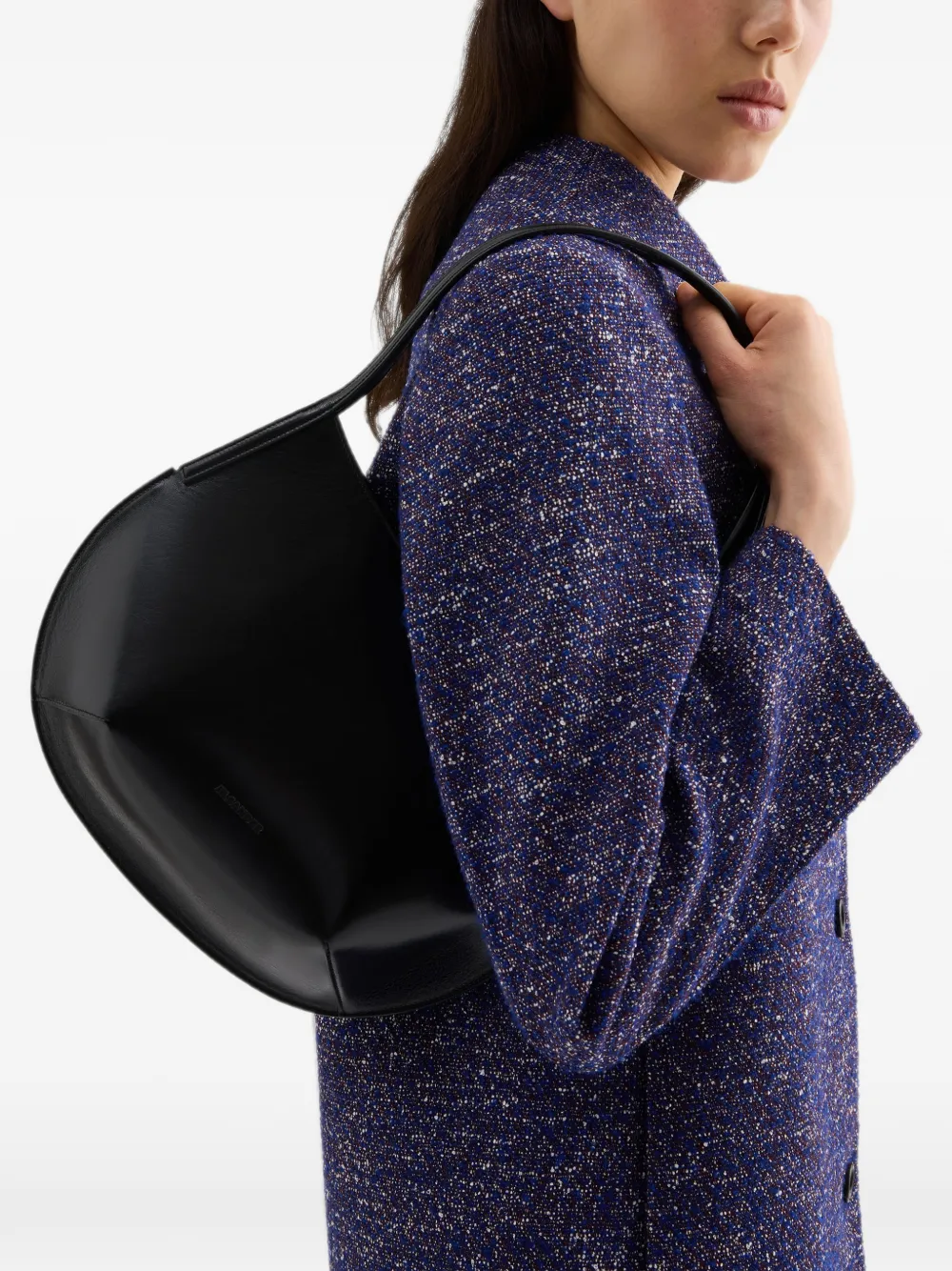 Jil Sander Kante hoekige leren schoudertas Zwart