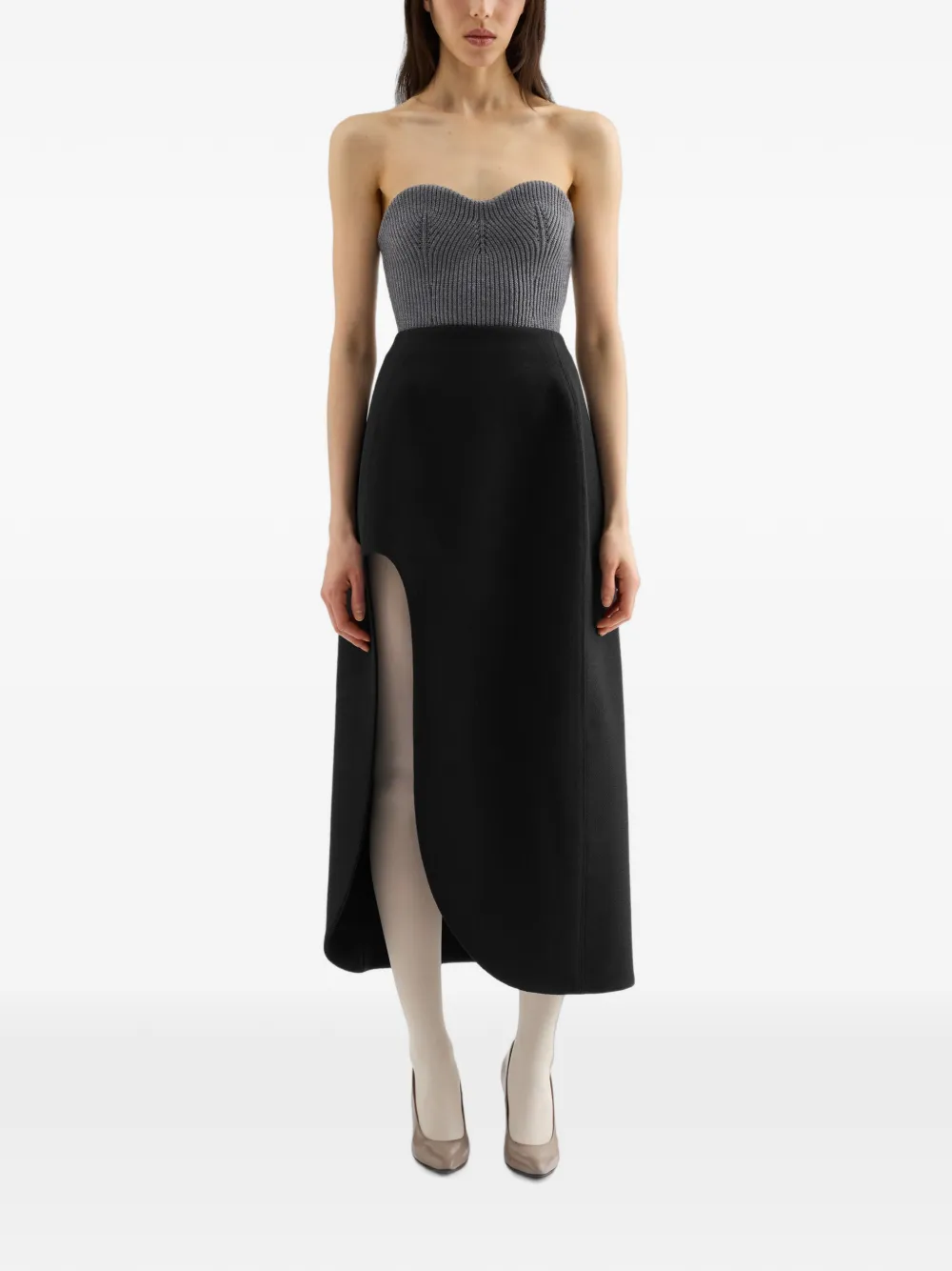 Jil Sander Ribgebreide bustiertop met sweetheart-hals Grijs