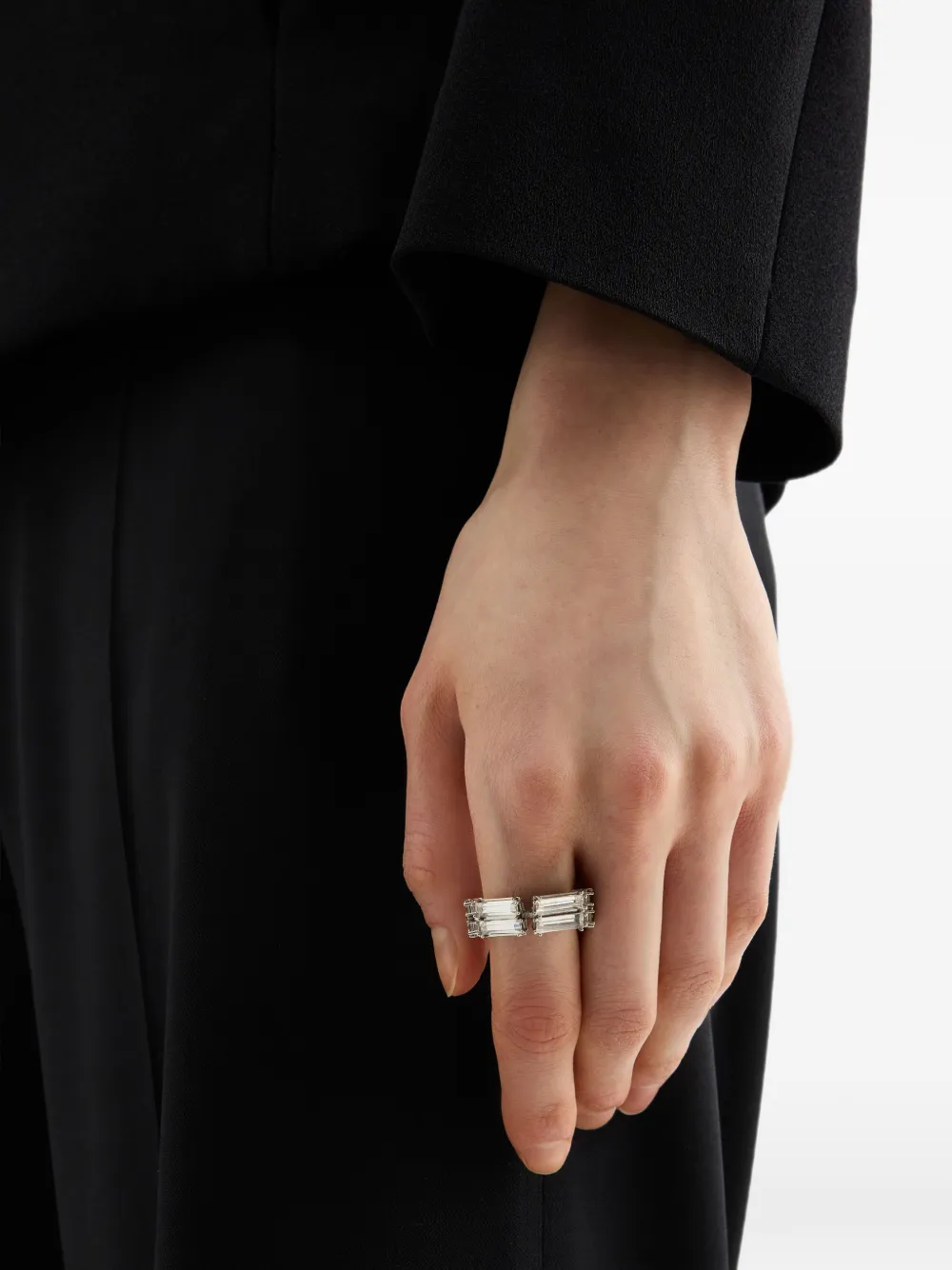 Jil Sander crystal-embellished logo-engraved ring - Silber