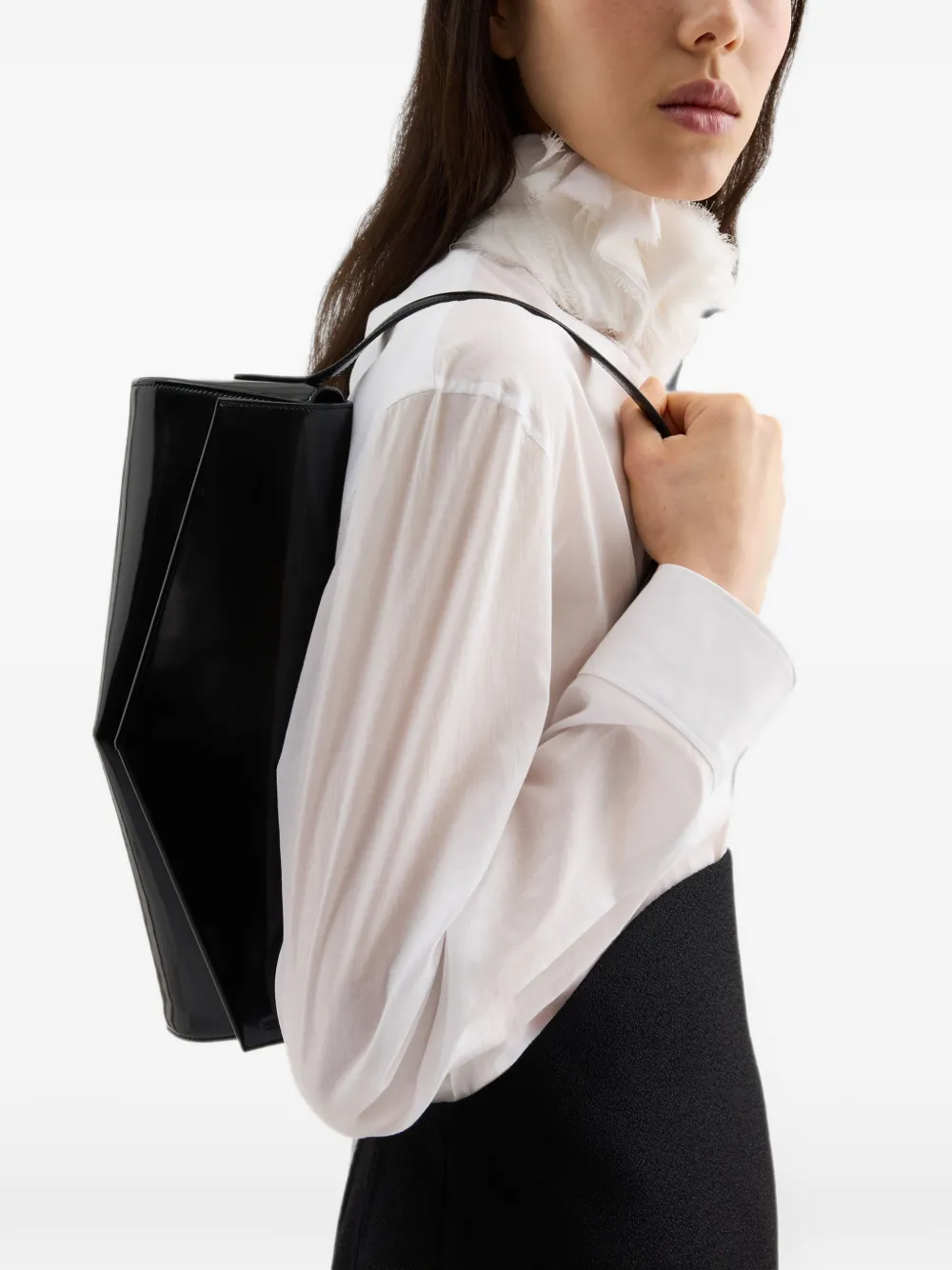 Jil Sander Kante schoudertas met omslag Zwart