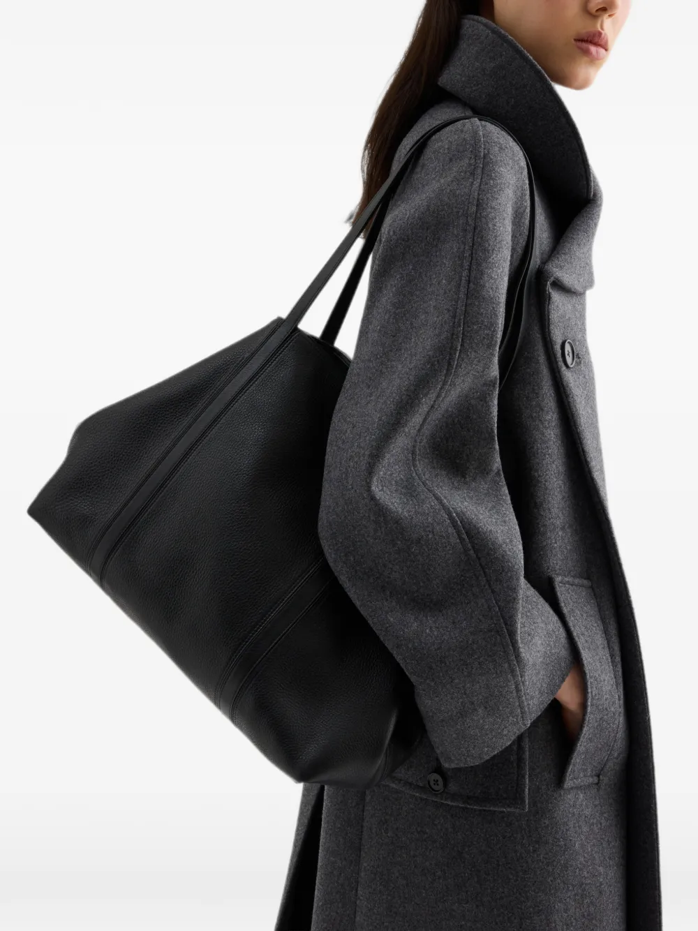 Jil Sander Foro shopper van leer met textuur Zwart
