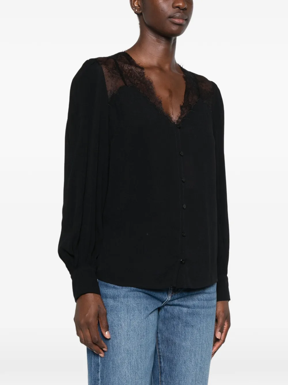 TWINSET Button-up blouse met kanten afwerking Zwart