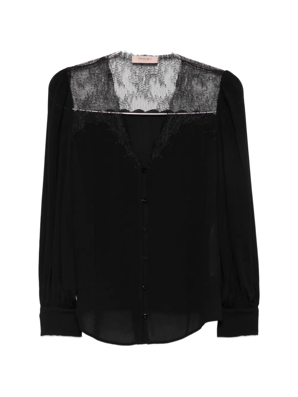TWINSET lace-trim button-up blouse - Schwarz
