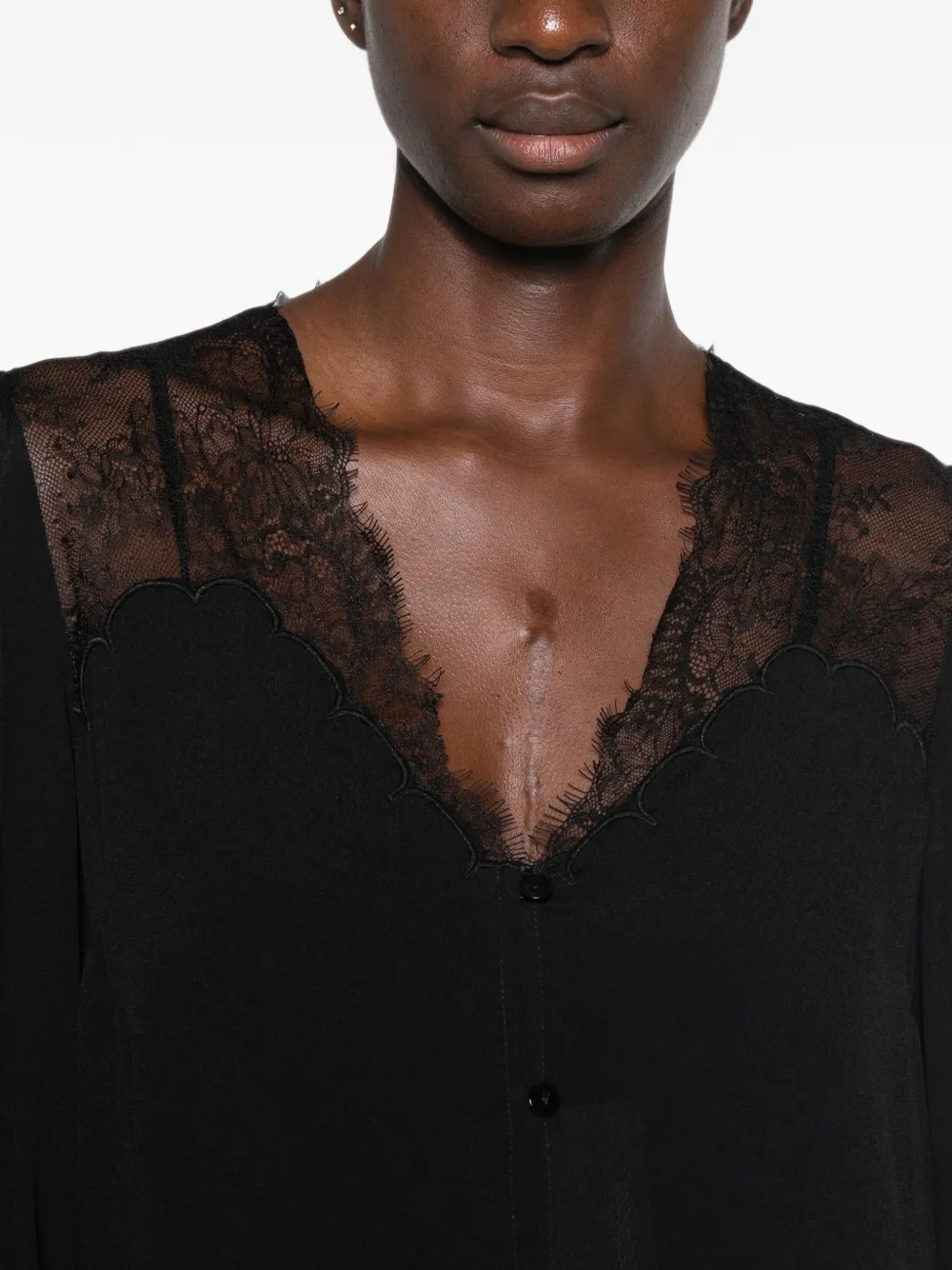 TWINSET Button-up blouse met kanten afwerking Zwart