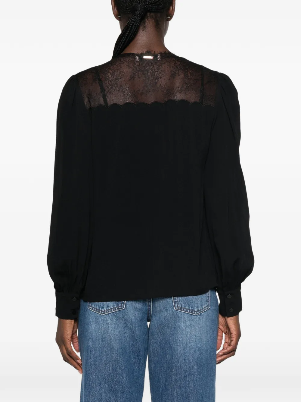 TWINSET Button-up blouse met kanten afwerking Zwart