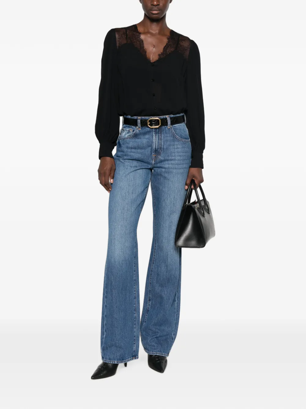 TWINSET Button-up blouse met kanten afwerking Zwart