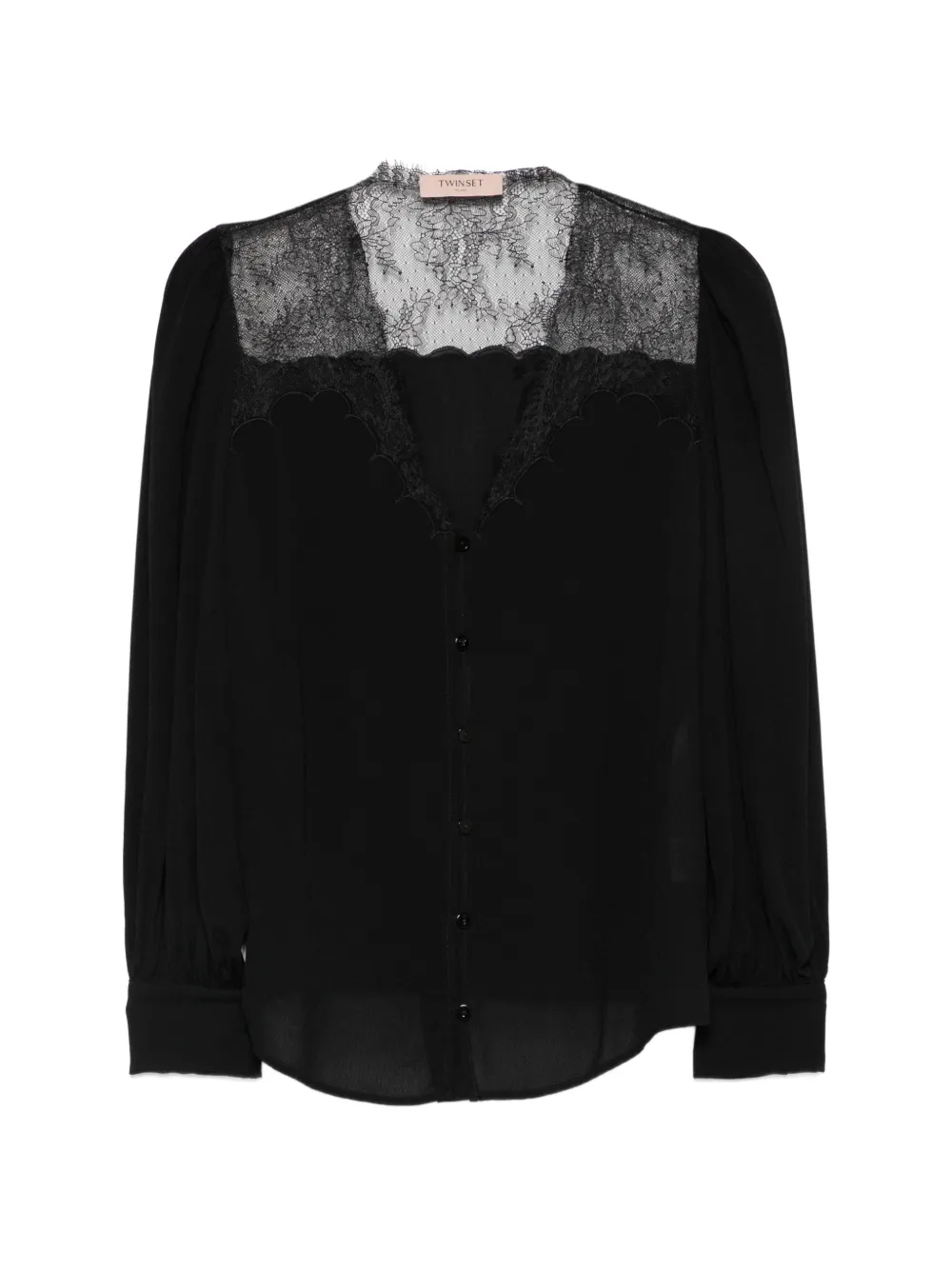 TWINSET lace-trim button-up blouse - Nero
