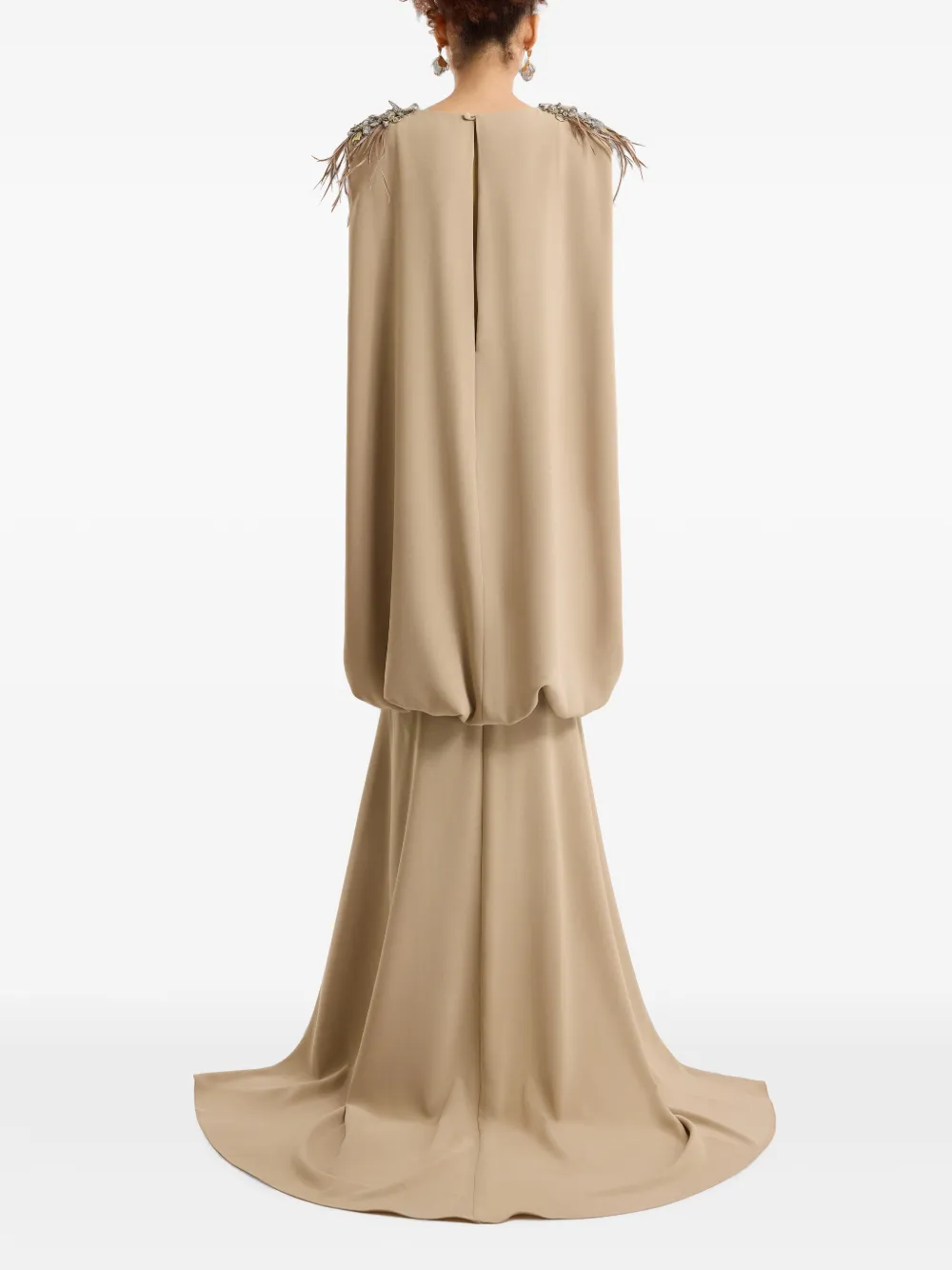Gemy Maalouf Jurk met veren en kralen Beige