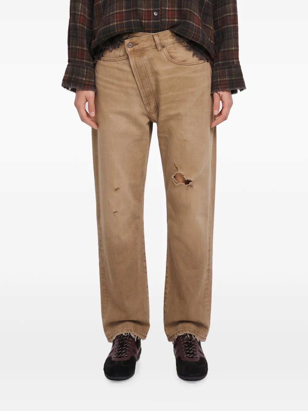R13 Crossover gerafelde jeans met gekruiste taille Beige