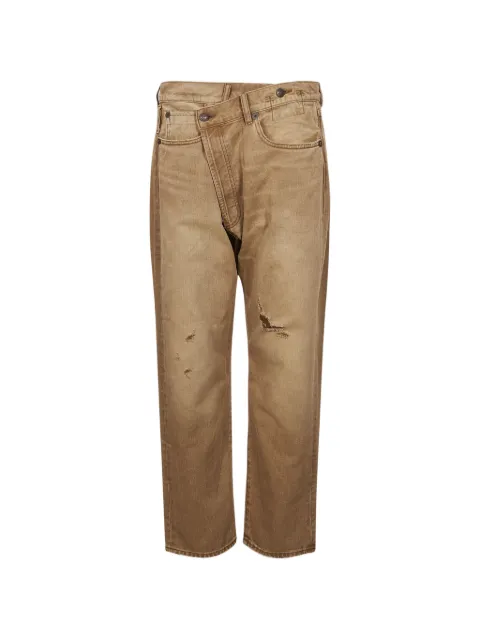R13 Crossover distressed crossover-waist jeans