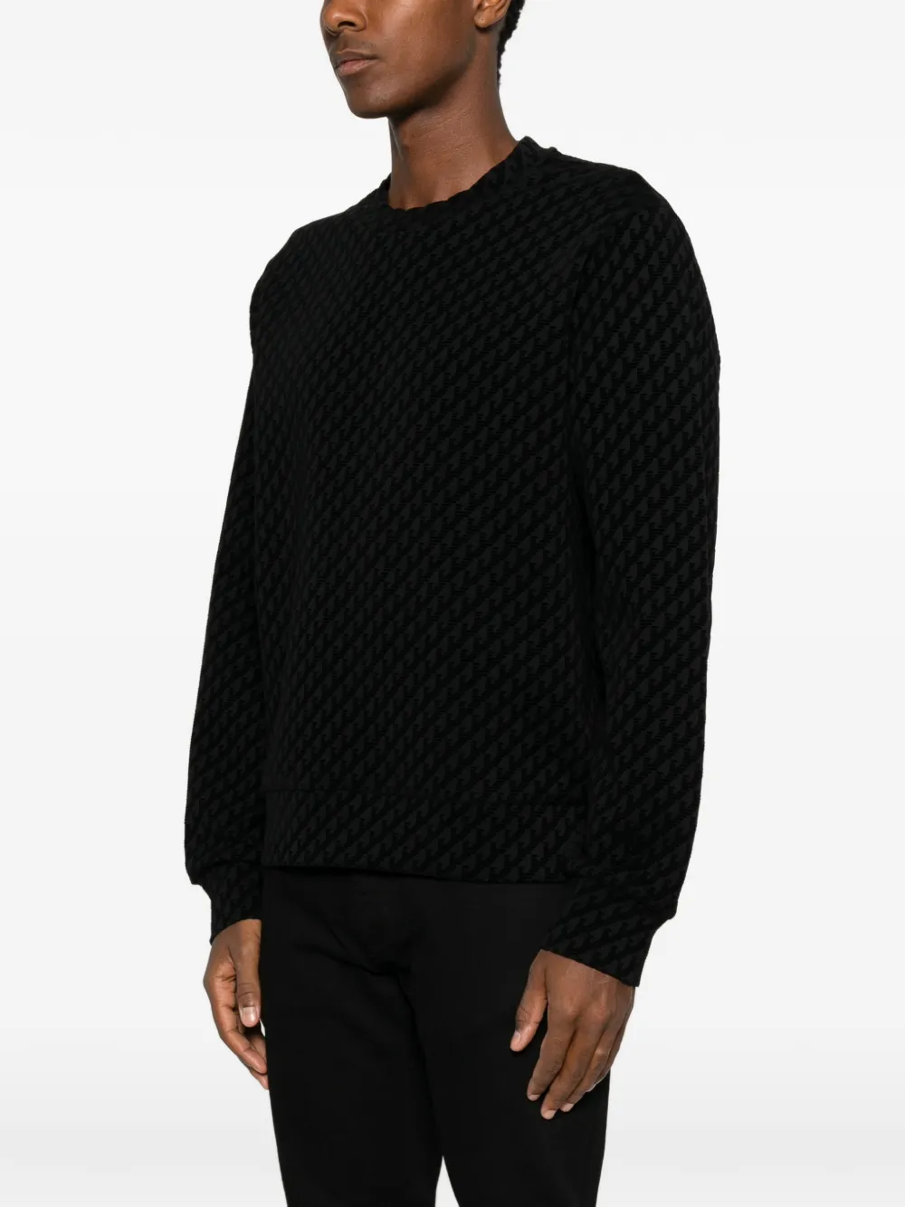 Emporio Armani Sweater met ronde hals en monogram-patroon Zwart