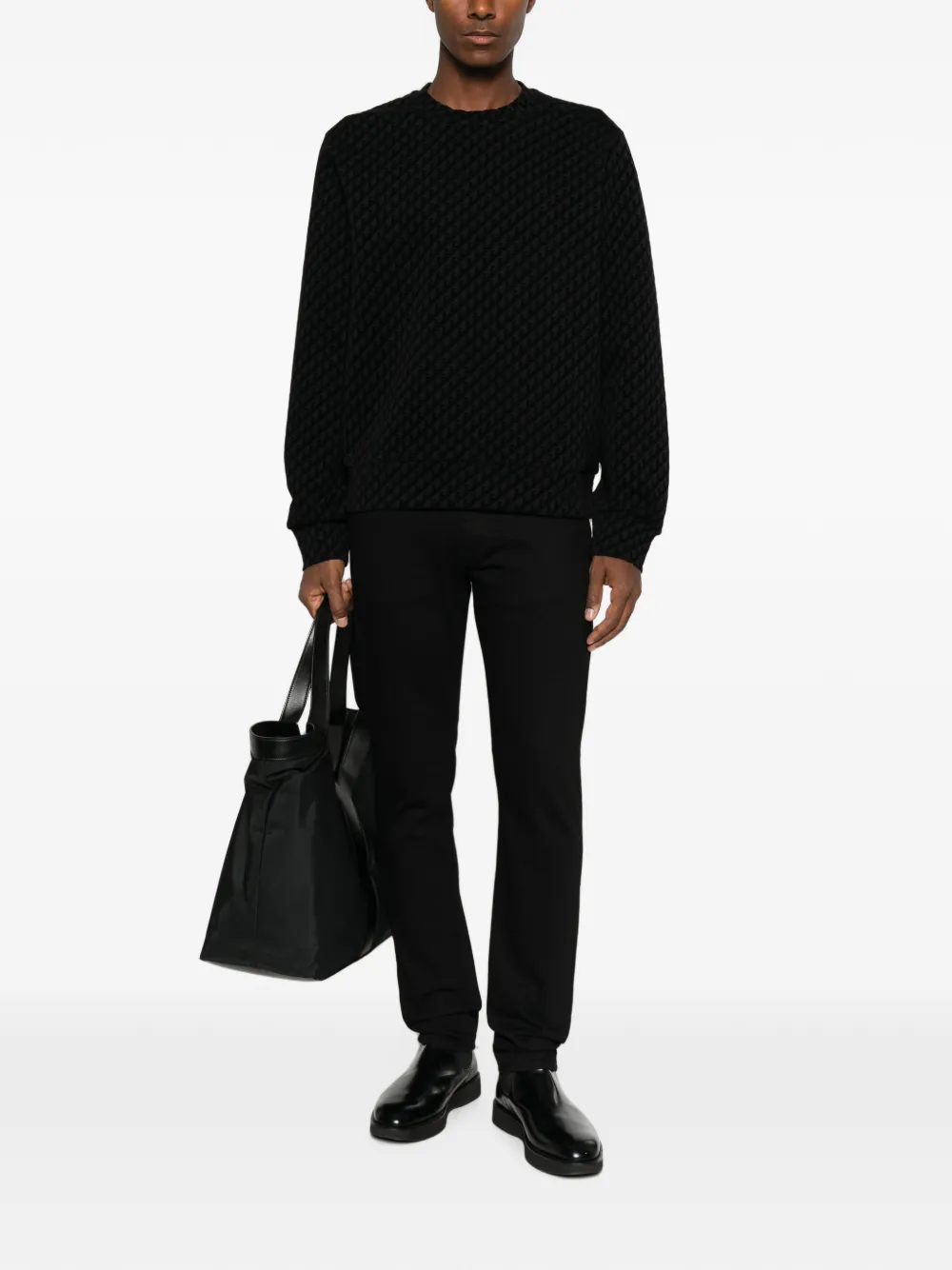 Emporio Armani Sweater met ronde hals en monogram-patroon Zwart