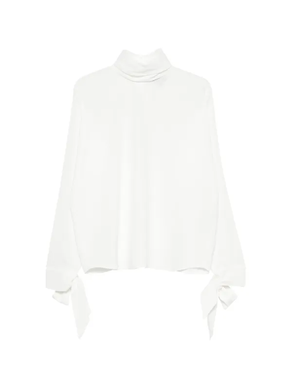 Emporio Armani Bow-cuff High-neck Blouse in White