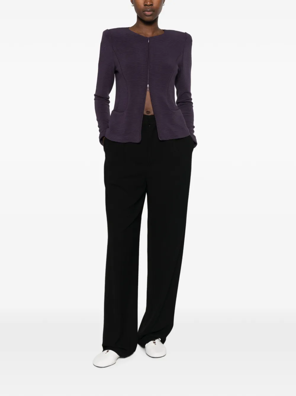 Emporio Armani Ribbed-knit Zip-up Jacket in Purple, view 2