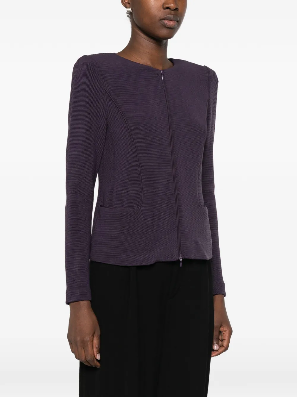 Emporio Armani Ribbed-knit Zip-up Jacket in Purple, view 3