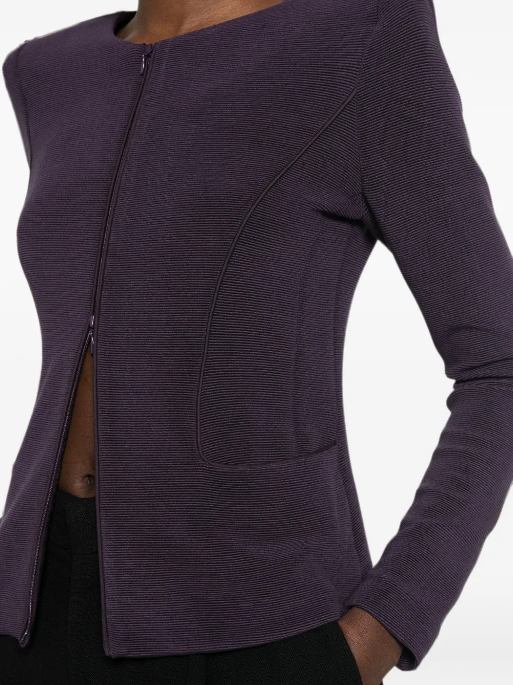 Emporio Armani Ribbed-knit Zip-up Jacket in Purple, view 5
